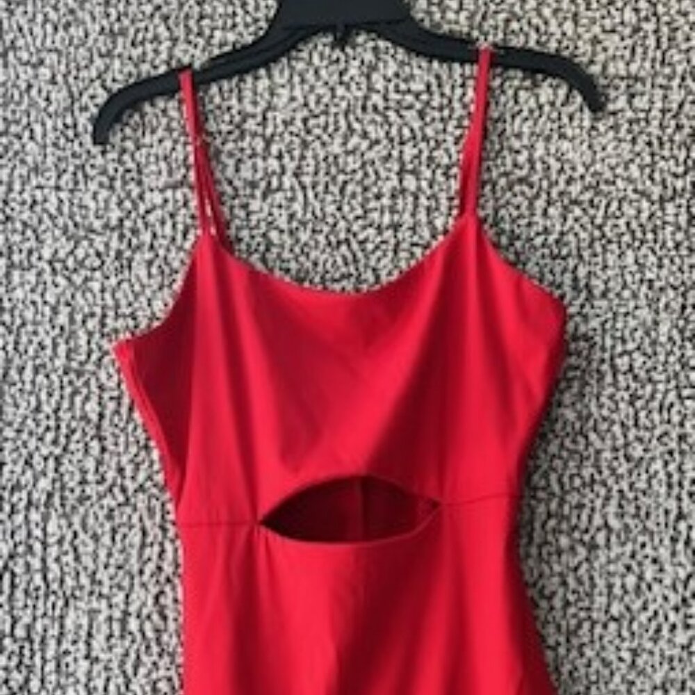 VIDUSSA Red Spaghetti Strap Open Midriff Mini Dress